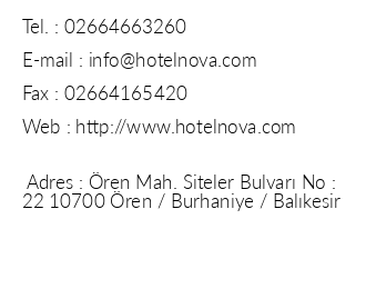 Hotel Nova - Balkesir iletiim bilgileri